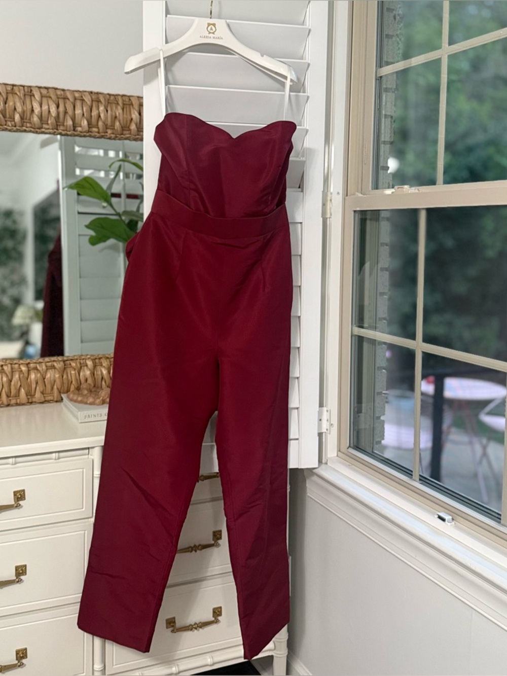 Alexia Maria Silk Faille Bow Back Jumpsuit in Burgandy, Size 10